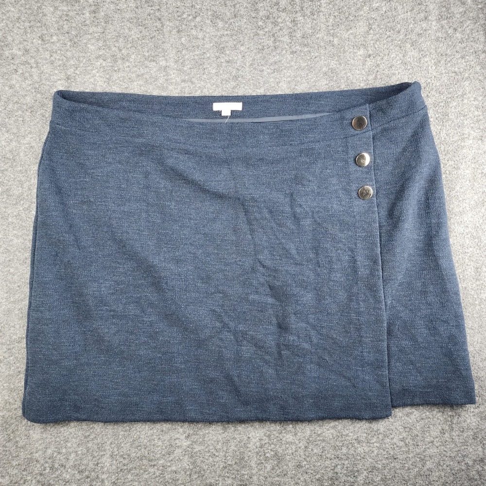 Loft Plus Wrap Mini Skirt Womens 26 Blue Textured Side Button Career New
